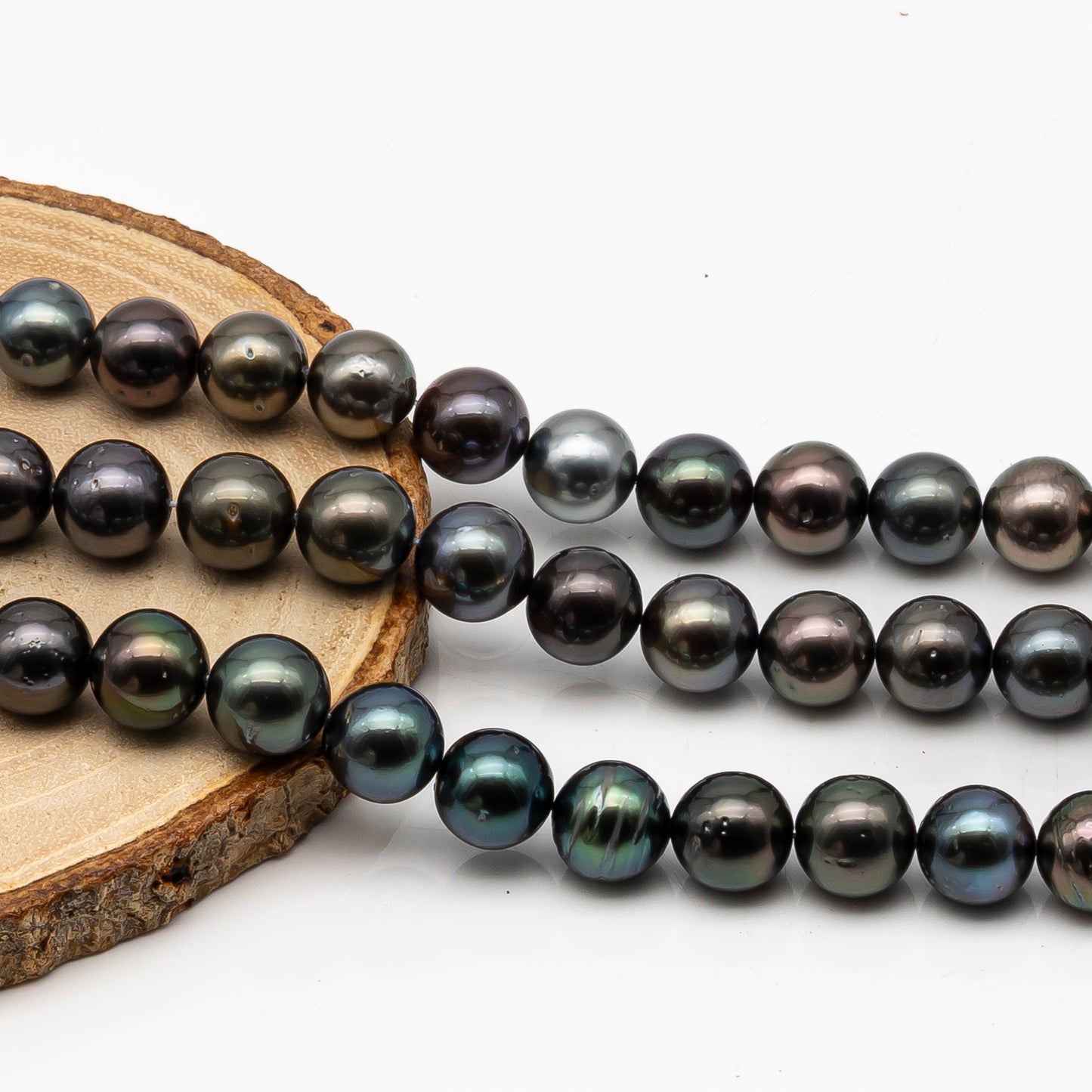 10-11mm Tahitian Pearl in Full Strand, Natural Colors with High Luster, Temporarily Strung Black Pearls for Jewelry Making, SKU # 2871TH