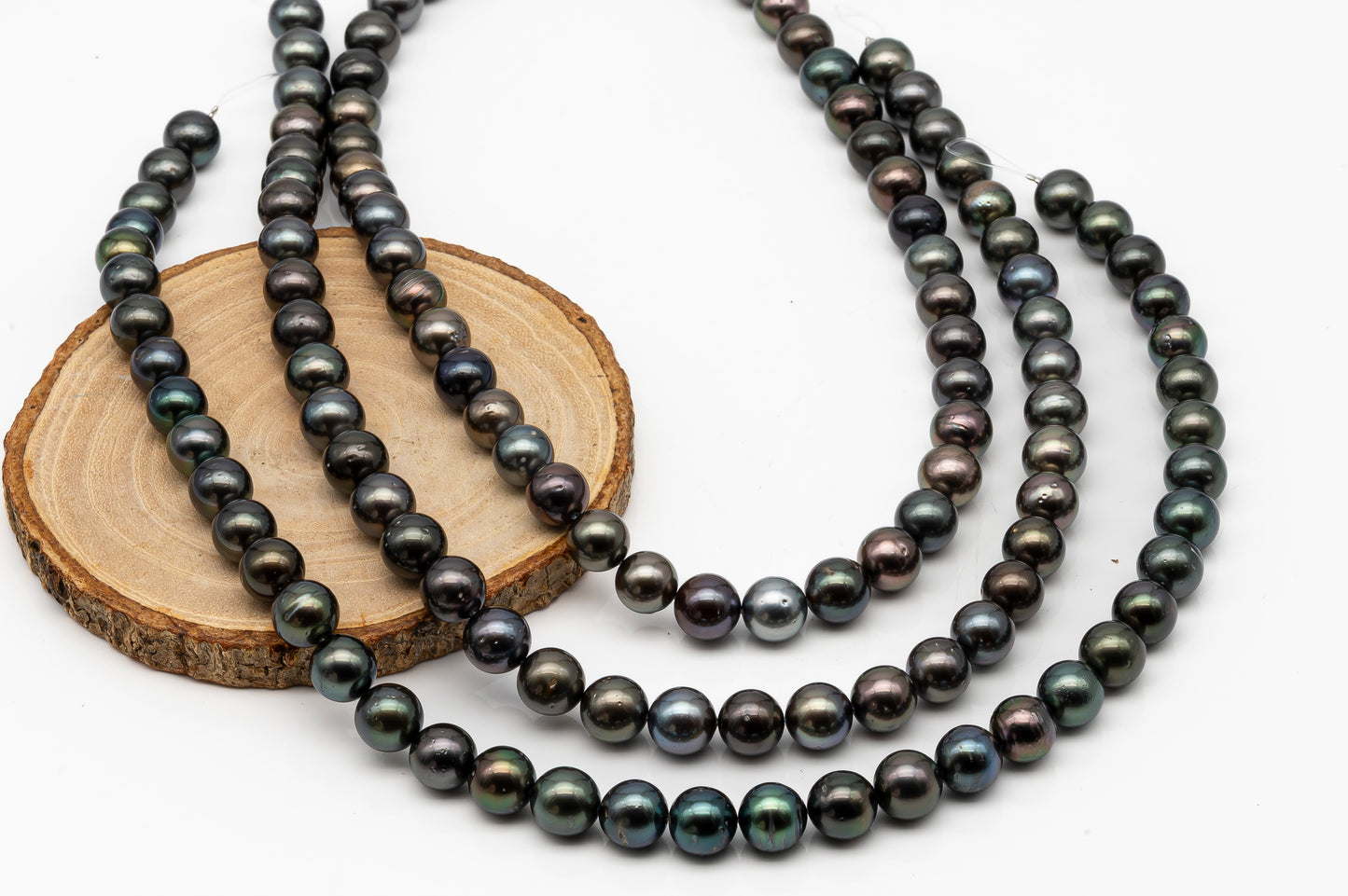 10-11mm Tahitian Pearl in Full Strand, Natural Colors with High Luster, Temporarily Strung Black Pearls for Jewelry Making, SKU # 2871TH