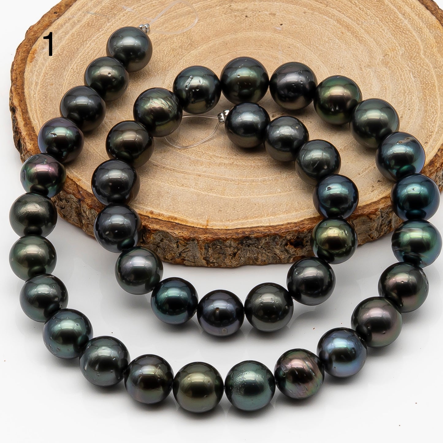 10-11mm Tahitian Pearl in Full Strand, Natural Colors with High Luster, Temporarily Strung Black Pearls for Jewelry Making, SKU # 2871TH