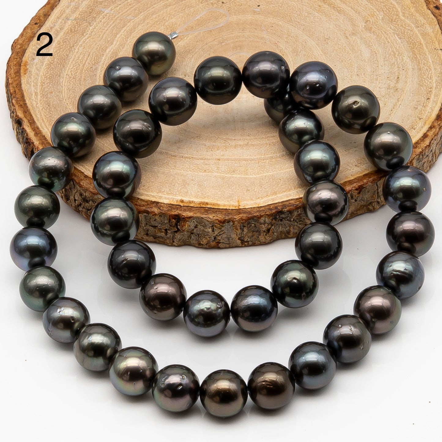 10-11mm Tahitian Pearl in Full Strand, Natural Colors with High Luster, Temporarily Strung Black Pearls for Jewelry Making, SKU # 2871TH