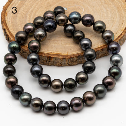 10-11mm Tahitian Pearl in Full Strand, Natural Colors with High Luster, Temporarily Strung Black Pearls for Jewelry Making, SKU # 2871TH