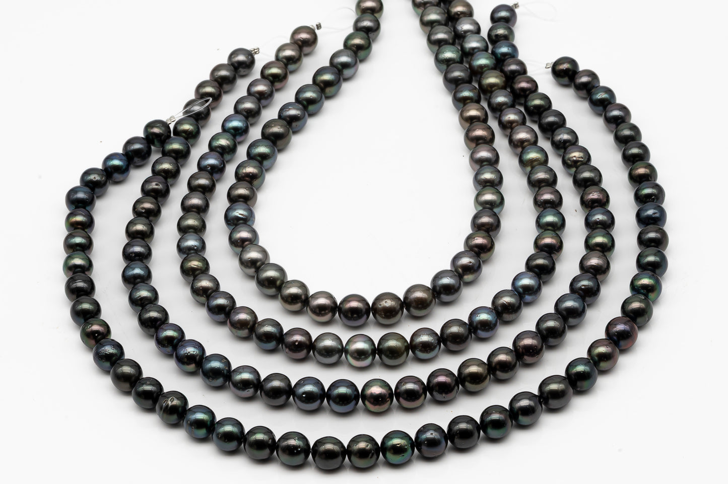 9-10mm Tahitian Pearl in Full Strand, Natural Colors with High Luster, Temporarily Strung Black Pearls for Jewelry Making, SKU # 2872TH