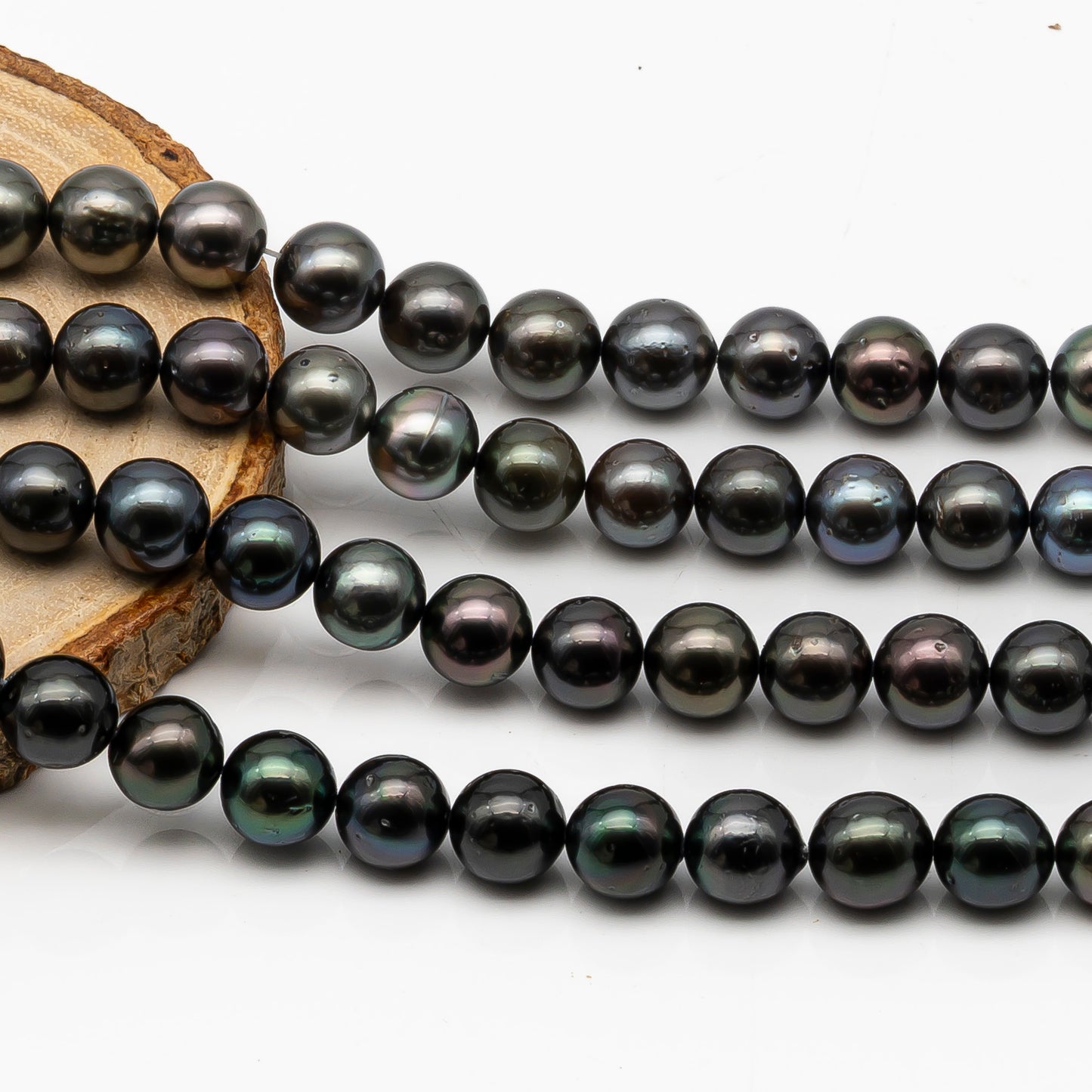 9-10mm Tahitian Pearl in Full Strand, Natural Colors with High Luster, Temporarily Strung Black Pearls for Jewelry Making, SKU # 2872TH