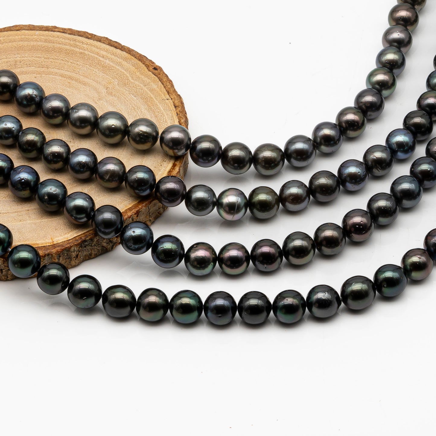 9-10mm Tahitian Pearl in Full Strand, Natural Colors with High Luster, Temporarily Strung Black Pearls for Jewelry Making, SKU # 2872TH