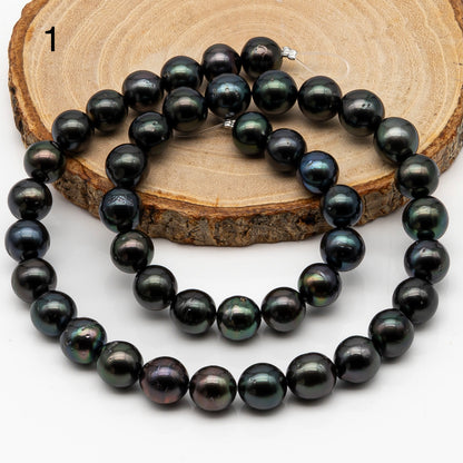 9-10mm Tahitian Pearl in Full Strand, Natural Colors with High Luster, Temporarily Strung Black Pearls for Jewelry Making, SKU # 2872TH