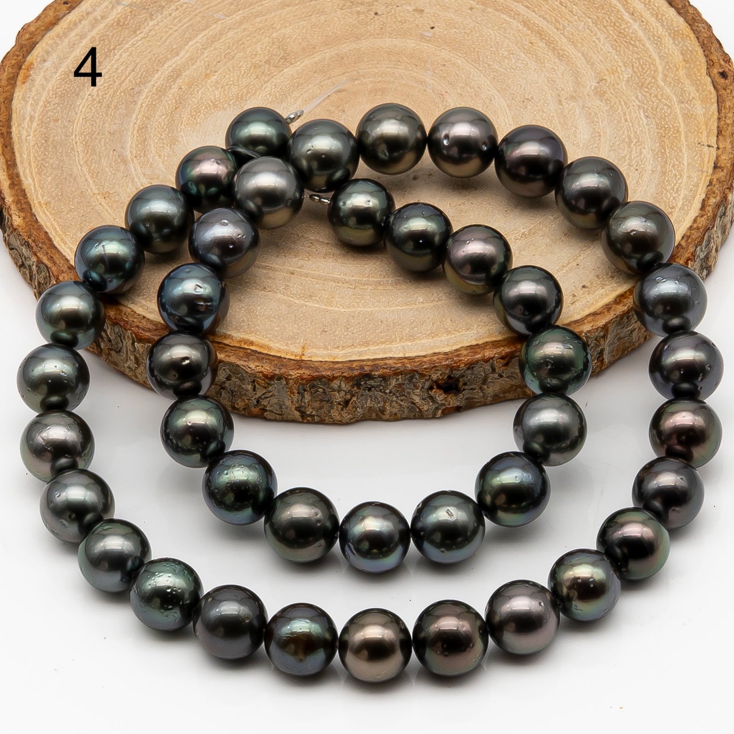 9-10mm Tahitian Pearl in Full Strand, Natural Colors with High Luster, Temporarily Strung Black Pearls for Jewelry Making, SKU # 2872TH