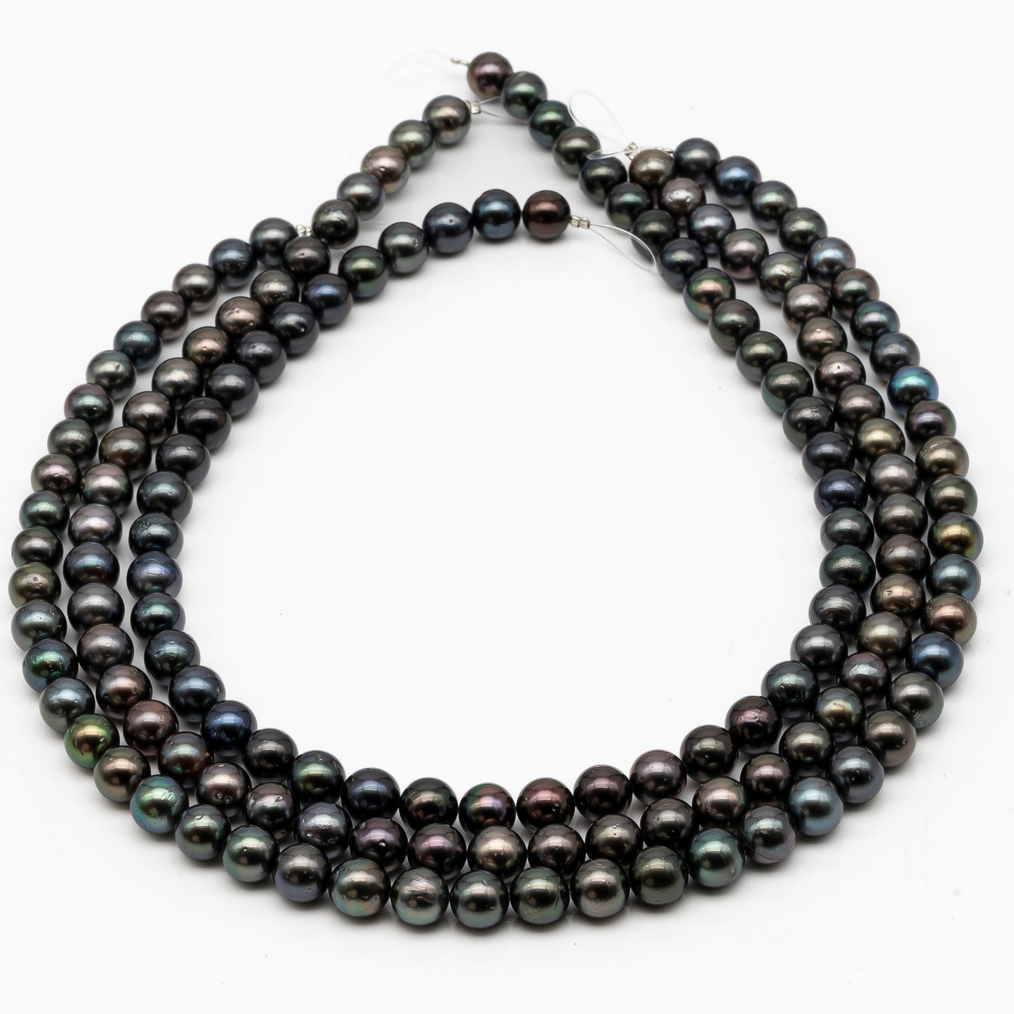 8-9mm Tahitian Pearl in Full Strand, Natural Colors with High Luster, Temporarily Strung Black Pearls for Jewelry Making, SKU # 2873TH