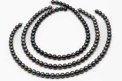 8-9mm Tahitian Pearl in Full Strand, Natural Colors with High Luster, Temporarily Strung Black Pearls for Jewelry Making, SKU # 2873TH