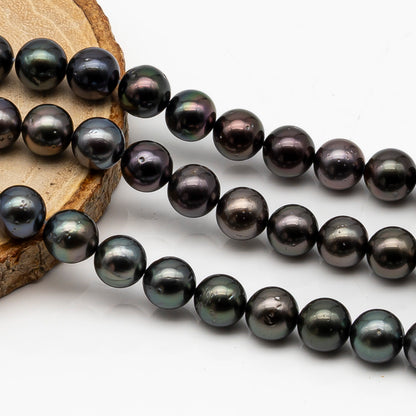 8-9mm Tahitian Pearl in Full Strand, Natural Colors with High Luster, Temporarily Strung Black Pearls for Jewelry Making, SKU # 2873TH