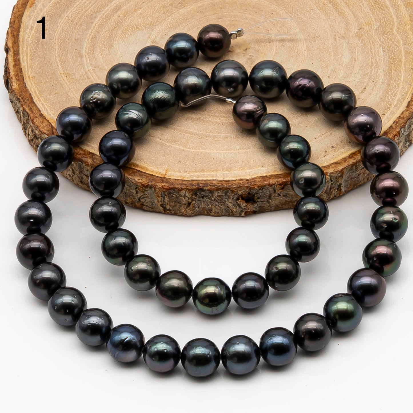8-9mm Tahitian Pearl in Full Strand, Natural Colors with High Luster, Temporarily Strung Black Pearls for Jewelry Making, SKU # 2873TH