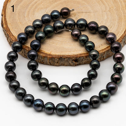 8-9mm Tahitian Pearl in Full Strand, Natural Colors with High Luster, Temporarily Strung Black Pearls for Jewelry Making, SKU # 2873TH