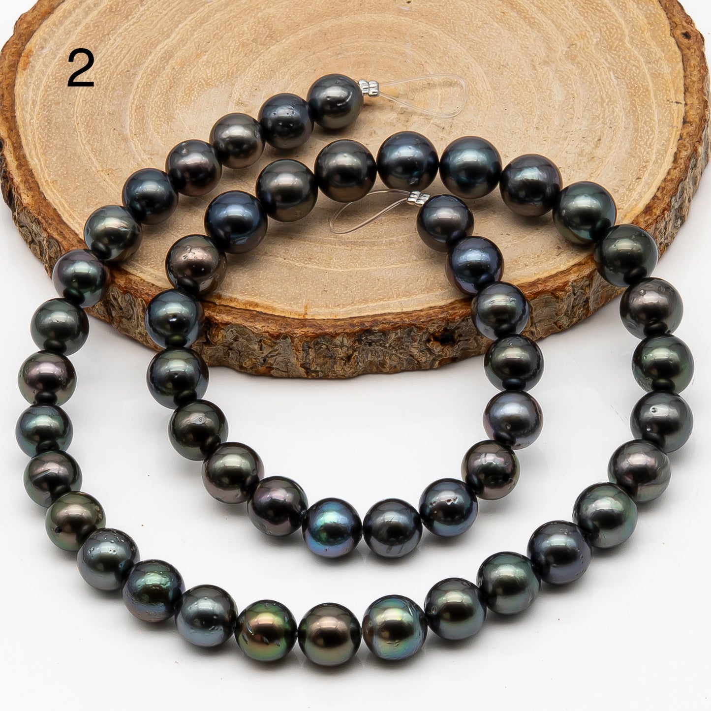 8-9mm Tahitian Pearl in Full Strand, Natural Colors with High Luster, Temporarily Strung Black Pearls for Jewelry Making, SKU # 2873TH