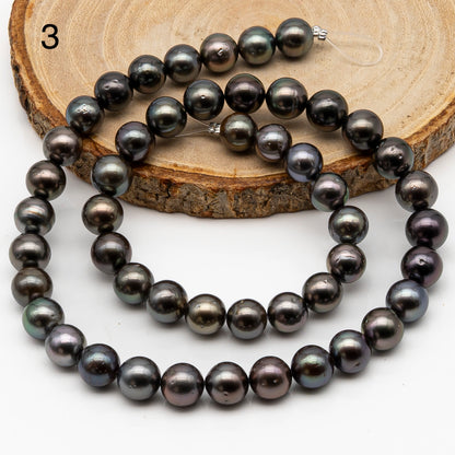 8-9mm Tahitian Pearl in Full Strand, Natural Colors with High Luster, Temporarily Strung Black Pearls for Jewelry Making, SKU # 2873TH