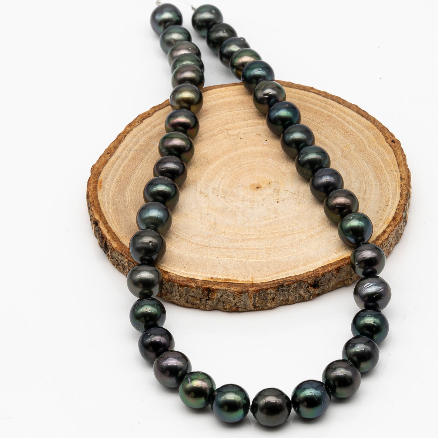 11-12mm Tahitian Pearl in Full Strand, Natural Colors with High Luster, Temporarily Strung Black Pearls for Jewelry Making, SKU # 2874TH