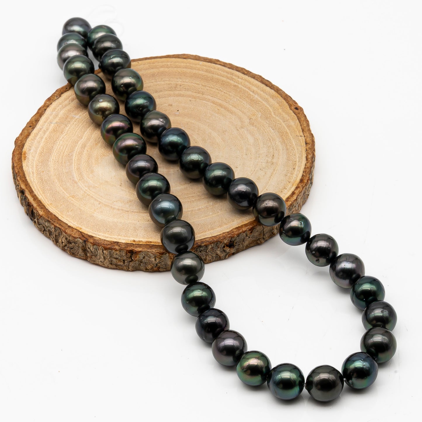 11-12mm Tahitian Pearl in Full Strand, Natural Colors with High Luster, Temporarily Strung Black Pearls for Jewelry Making, SKU # 2874TH