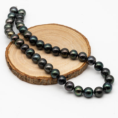 11-12mm Tahitian Pearl in Full Strand, Natural Colors with High Luster, Temporarily Strung Black Pearls for Jewelry Making, SKU # 2874TH