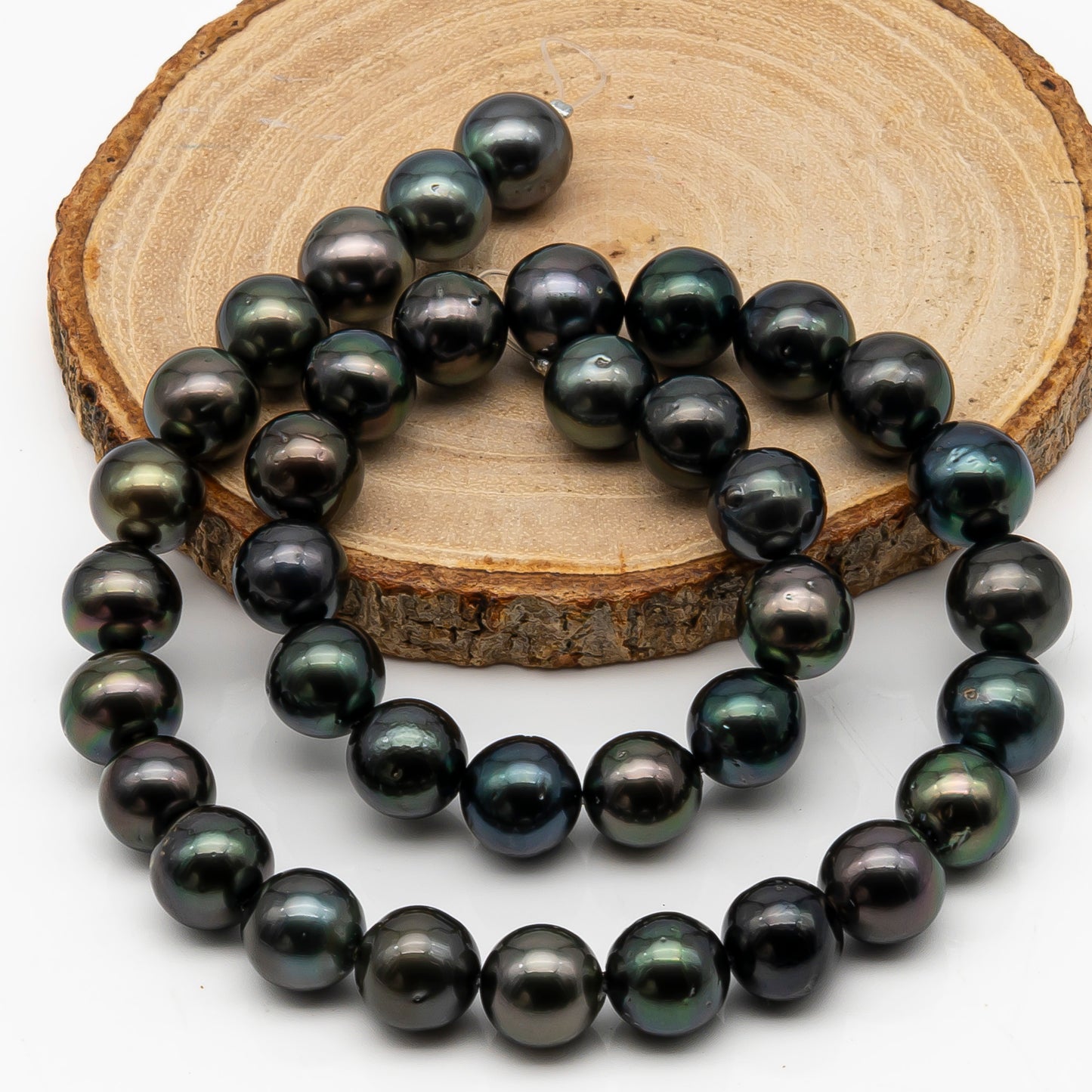 11-12mm Tahitian Pearl in Full Strand, Natural Colors with High Luster, Temporarily Strung Black Pearls for Jewelry Making, SKU # 2874TH
