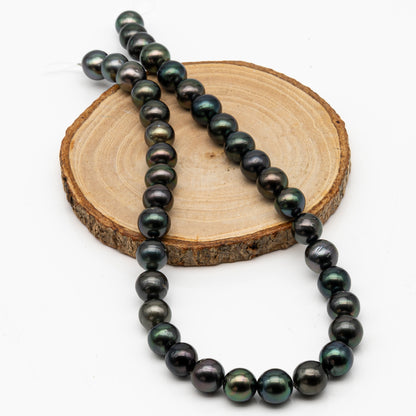 11-12mm Tahitian Pearl in Full Strand, Natural Colors with High Luster, Temporarily Strung Black Pearls for Jewelry Making, SKU # 2874TH
