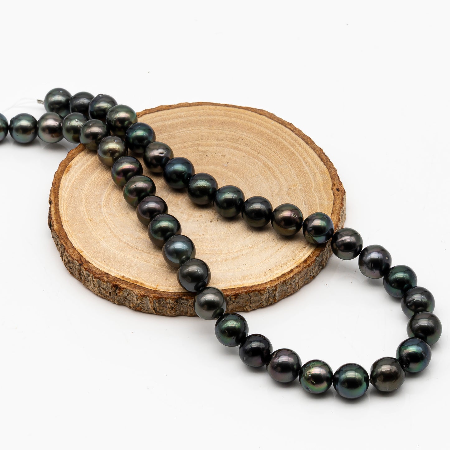 11-12mm Tahitian Pearl in Full Strand, Natural Colors with High Luster, Temporarily Strung Black Pearls for Jewelry Making, SKU # 2874TH