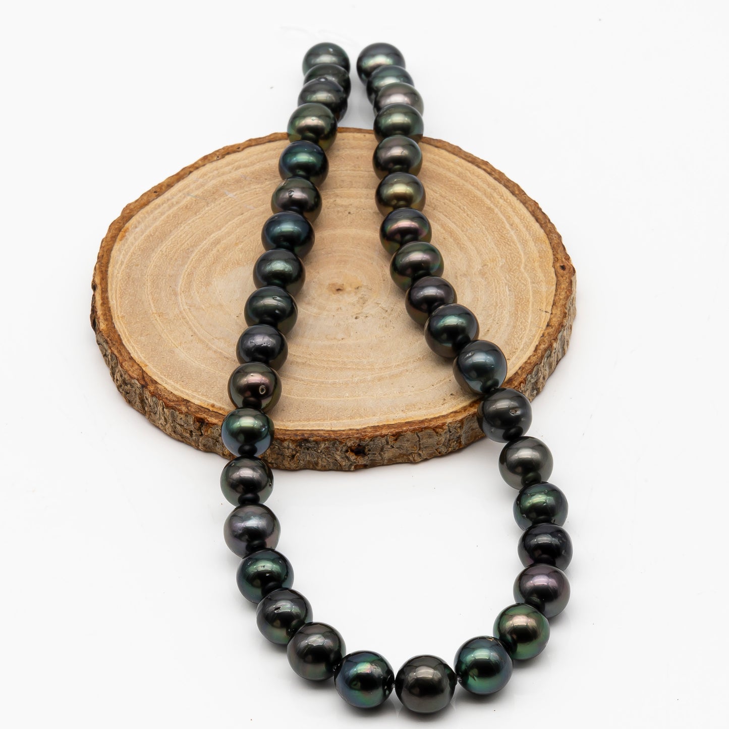 11-12mm Tahitian Pearl in Full Strand, Natural Colors with High Luster, Temporarily Strung Black Pearls for Jewelry Making, SKU # 2874TH