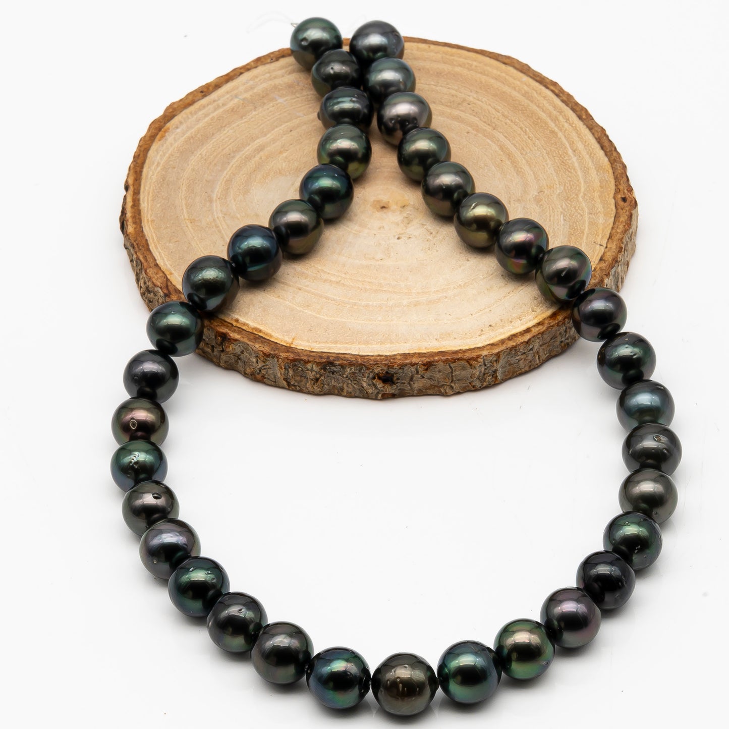 11-12mm Tahitian Pearl in Full Strand, Natural Colors with High Luster, Temporarily Strung Black Pearls for Jewelry Making, SKU # 2874TH