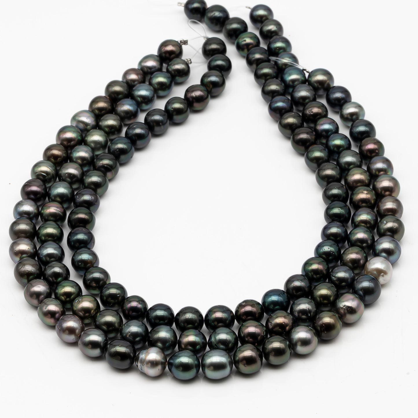 10-11mm Tahitian Pearl in Full Strand, Natural Colors with High Luster, Temporarily Strung Black Pearls for Jewelry Making, SKU # 2875TH