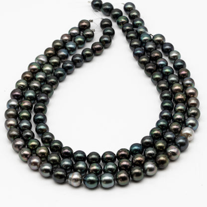 10-11mm Tahitian Pearl in Full Strand, Natural Colors with High Luster, Temporarily Strung Black Pearls for Jewelry Making, SKU # 2875TH