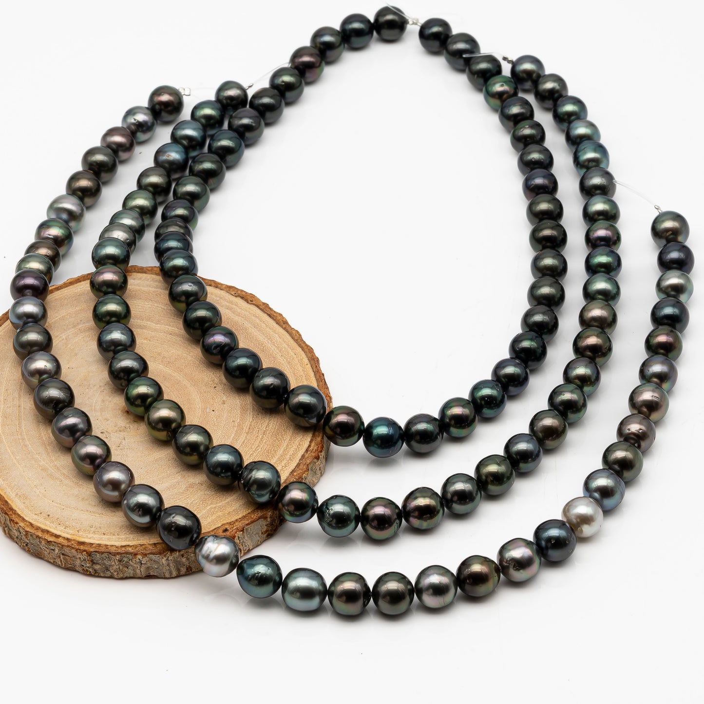 10-11mm Tahitian Pearl in Full Strand, Natural Colors with High Luster, Temporarily Strung Black Pearls for Jewelry Making, SKU # 2875TH