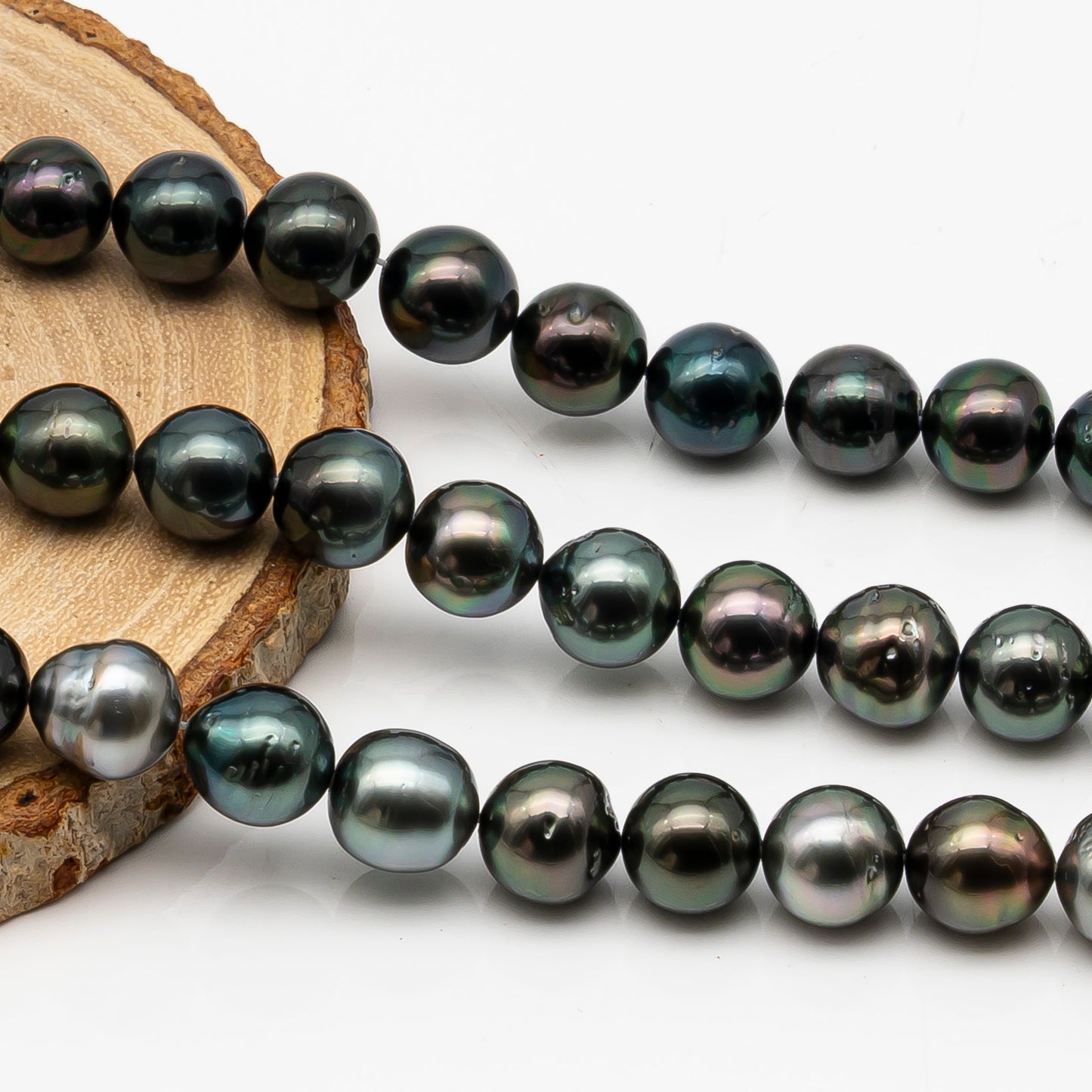 10-11mm Tahitian Pearl in Full Strand, Natural Colors with High Luster, Temporarily Strung Black Pearls for Jewelry Making, SKU # 2875TH