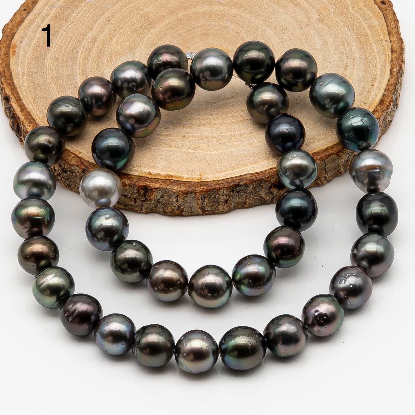 10-11mm Tahitian Pearl in Full Strand, Natural Colors with High Luster, Temporarily Strung Black Pearls for Jewelry Making, SKU # 2875TH