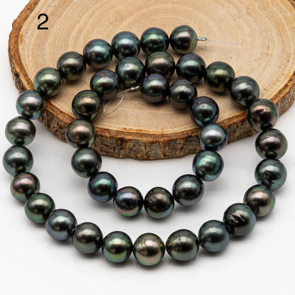 10-11mm Tahitian Pearl in Full Strand, Natural Colors with High Luster, Temporarily Strung Black Pearls for Jewelry Making, SKU # 2875TH