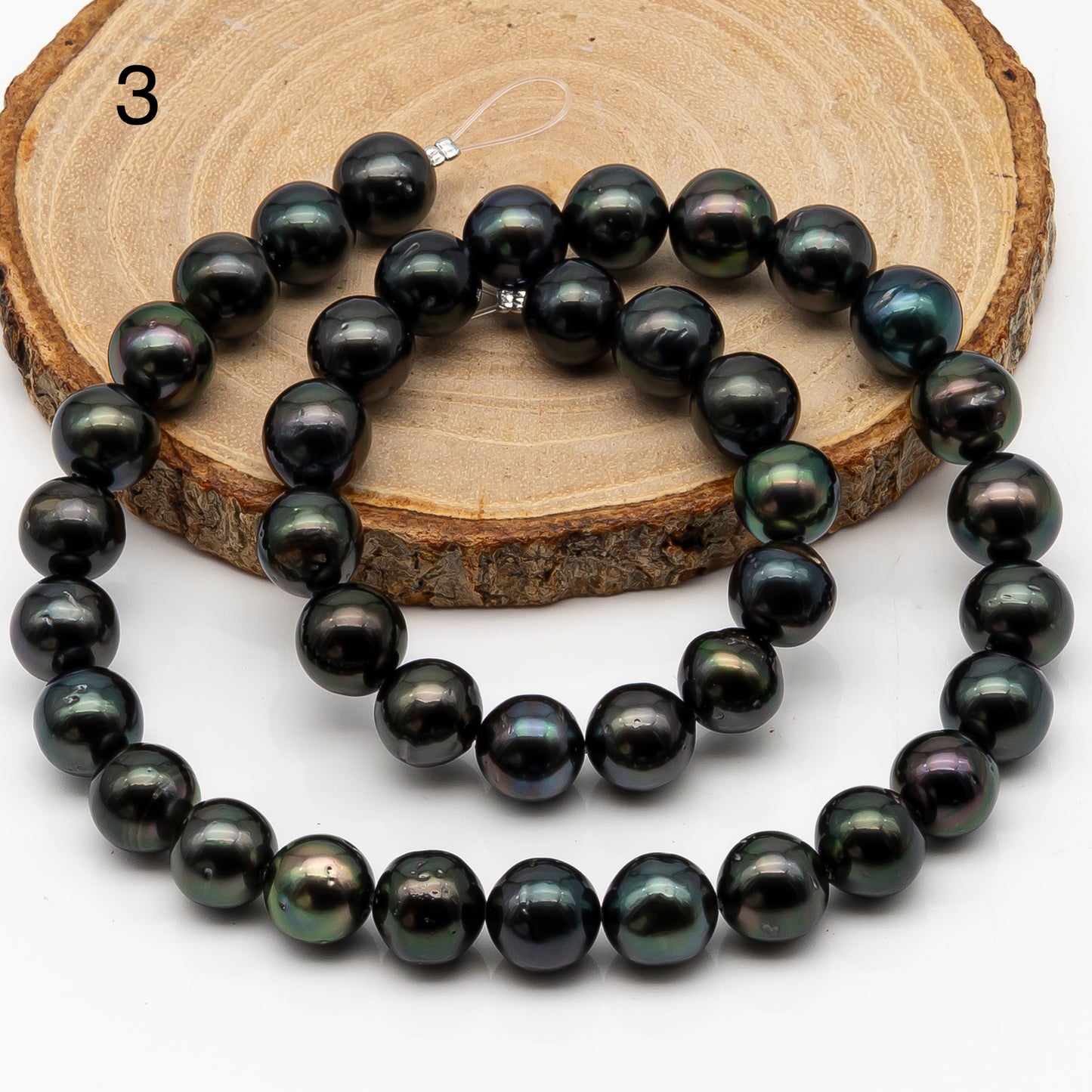 10-11mm Tahitian Pearl in Full Strand, Natural Colors with High Luster, Temporarily Strung Black Pearls for Jewelry Making, SKU # 2875TH