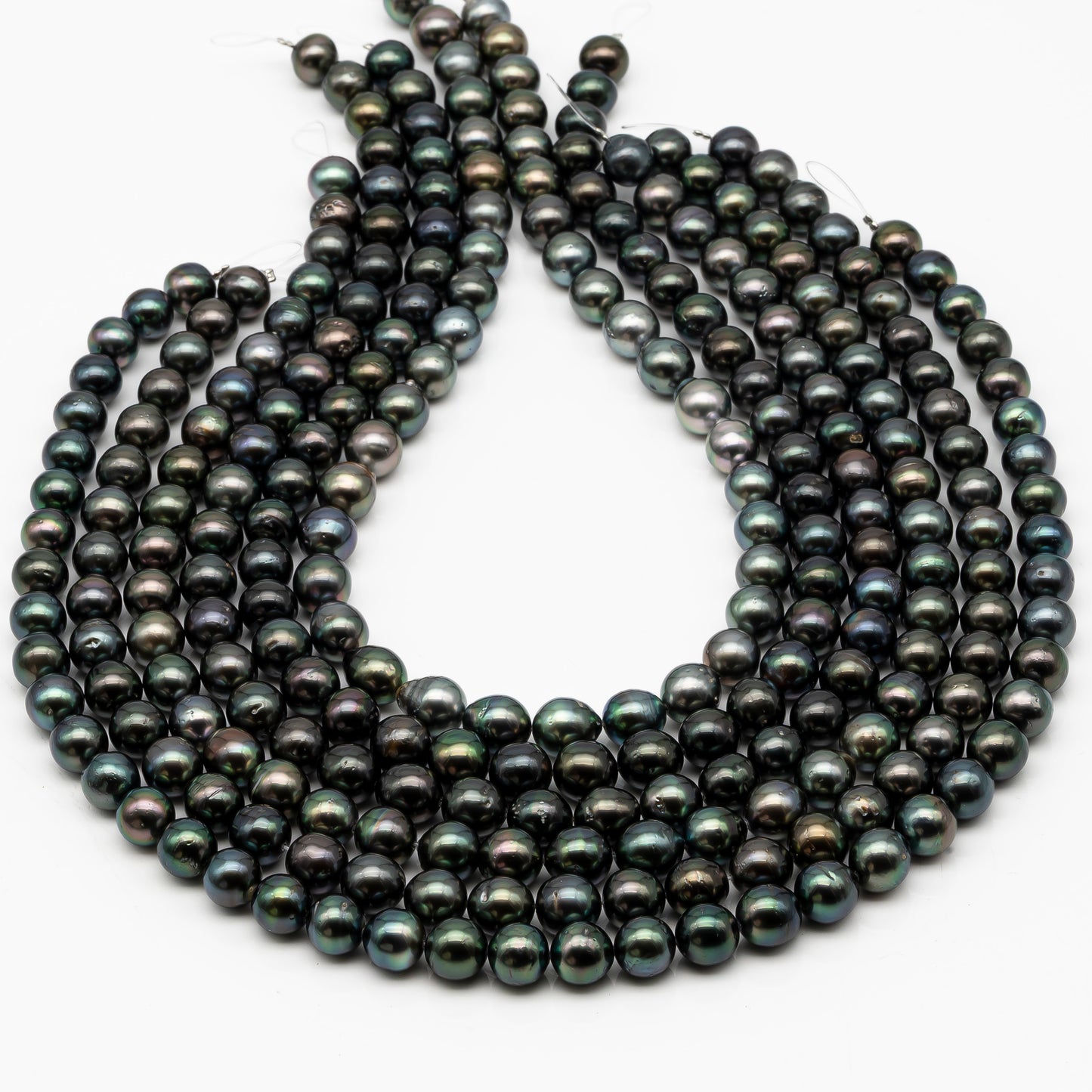 9-10mm Tahitian Pearl in Full Strand, Natural Colors with High Luster, Temporarily Strung Black Pearls for Jewelry Making, SKU # 2876TH