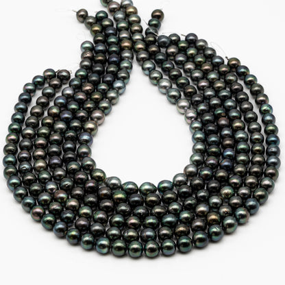 9-10mm Tahitian Pearl in Full Strand, Natural Colors with High Luster, Temporarily Strung Black Pearls for Jewelry Making, SKU # 2876TH