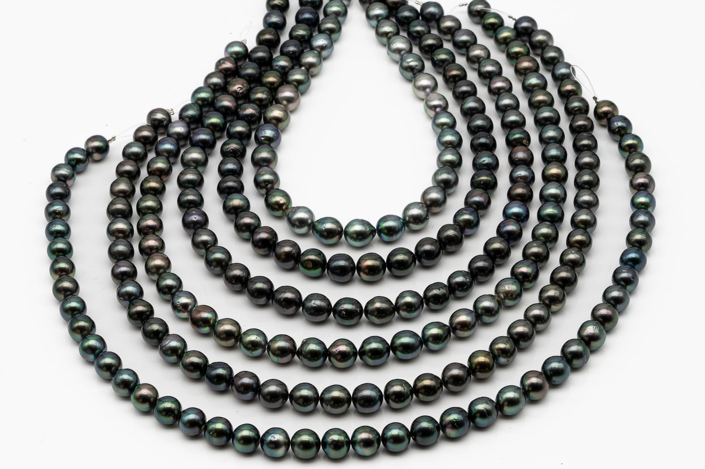 9-10mm Tahitian Pearl in Full Strand, Natural Colors with High Luster, Temporarily Strung Black Pearls for Jewelry Making, SKU # 2876TH