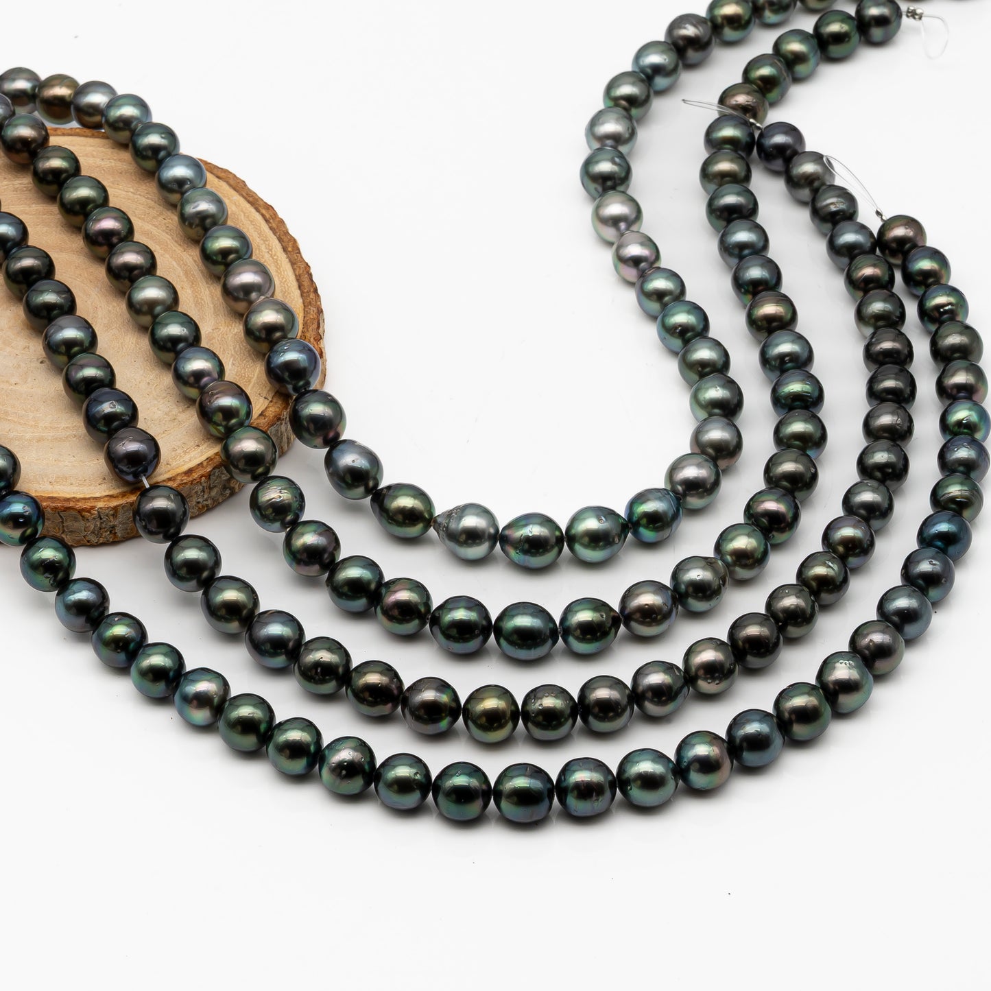 9-10mm Tahitian Pearl in Full Strand, Natural Colors with High Luster, Temporarily Strung Black Pearls for Jewelry Making, SKU # 2876TH