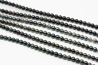 9-10mm Tahitian Pearl in Full Strand, Natural Colors with High Luster, Temporarily Strung Black Pearls for Jewelry Making, SKU # 2876TH