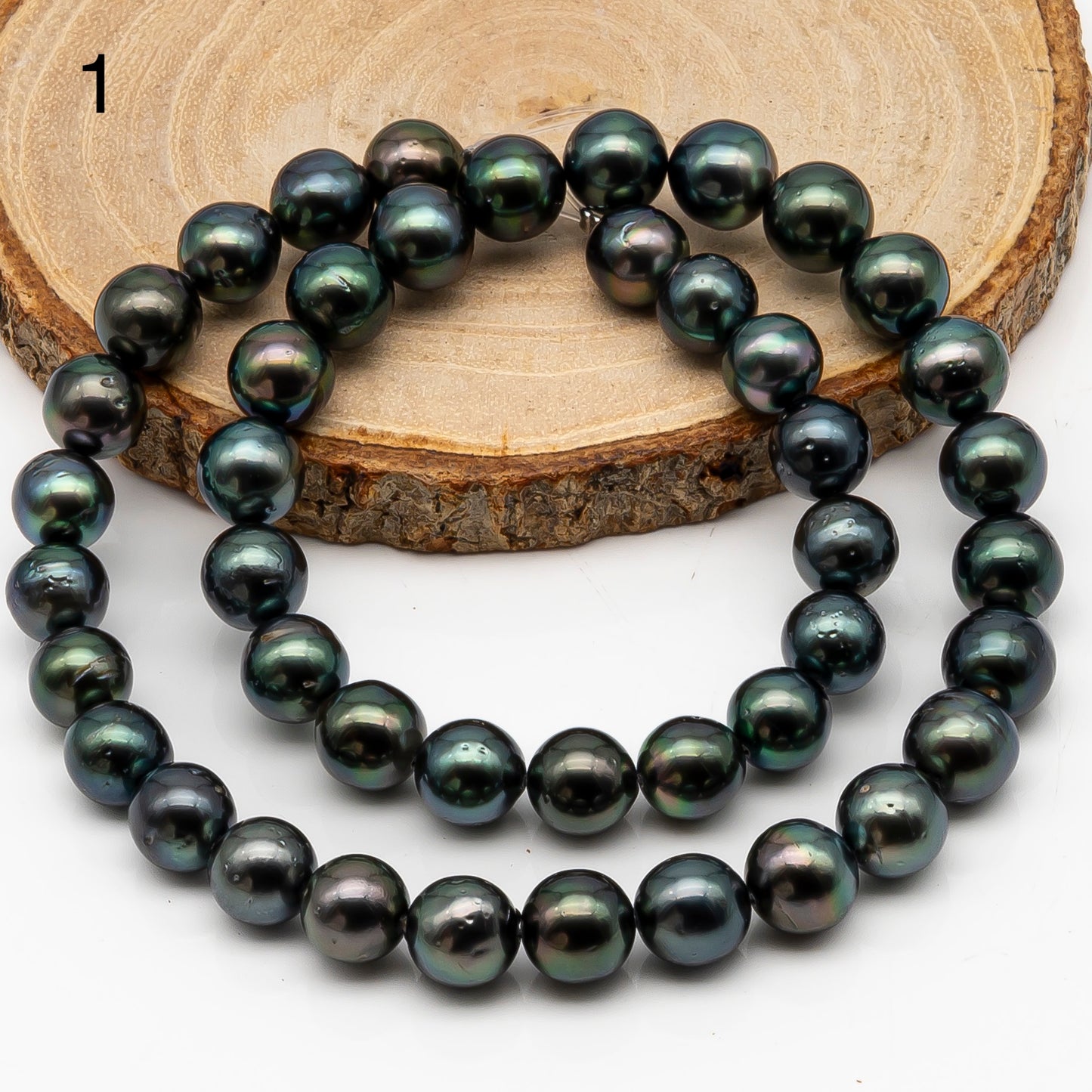 9-10mm Tahitian Pearl in Full Strand, Natural Colors with High Luster, Temporarily Strung Black Pearls for Jewelry Making, SKU # 2876TH