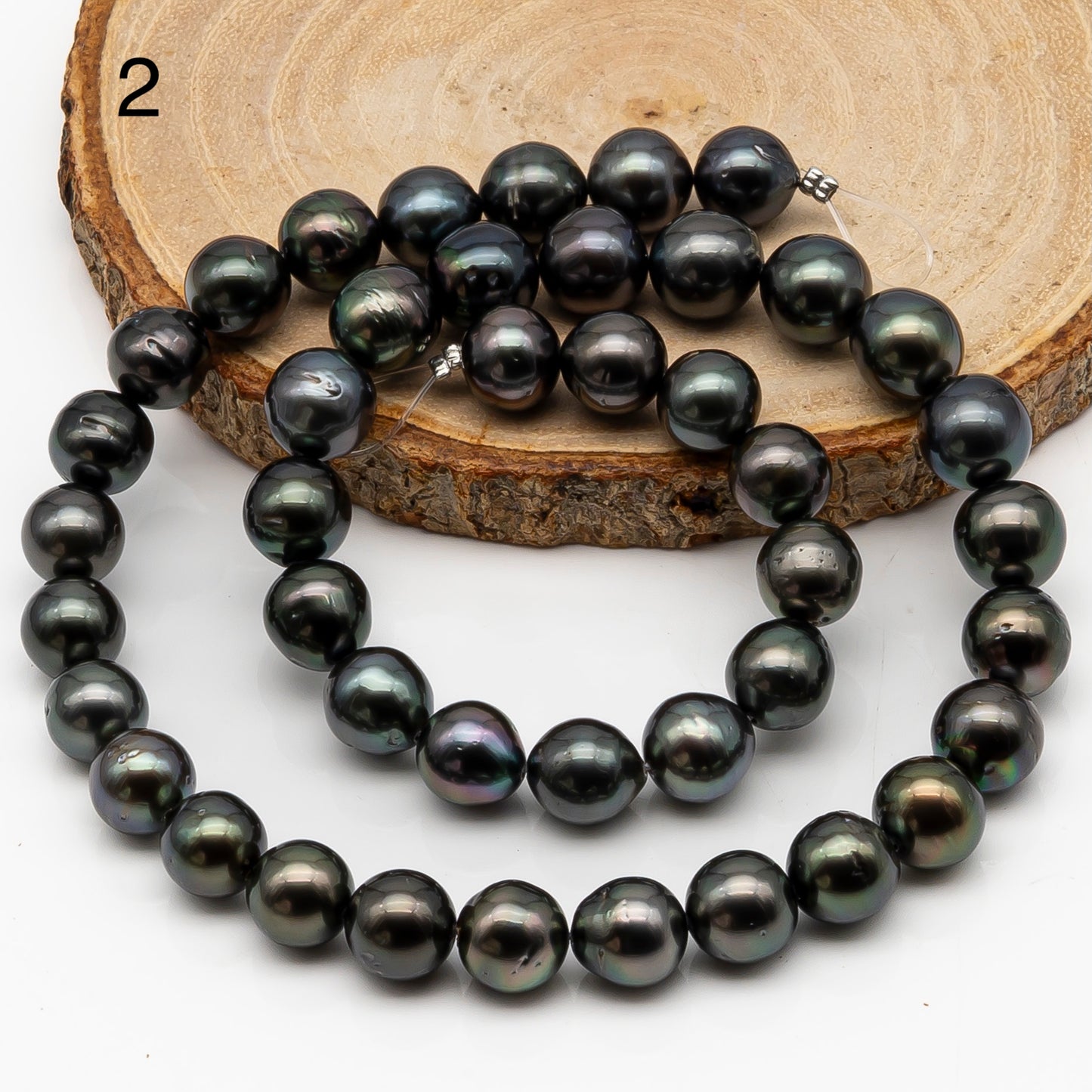 9-10mm Tahitian Pearl in Full Strand, Natural Colors with High Luster, Temporarily Strung Black Pearls for Jewelry Making, SKU # 2876TH