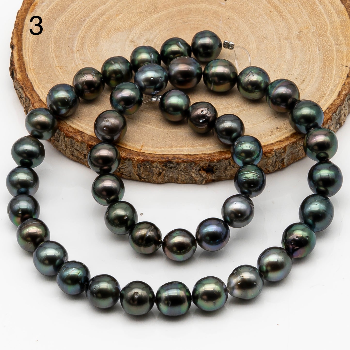 9-10mm Tahitian Pearl in Full Strand, Natural Colors with High Luster, Temporarily Strung Black Pearls for Jewelry Making, SKU # 2876TH