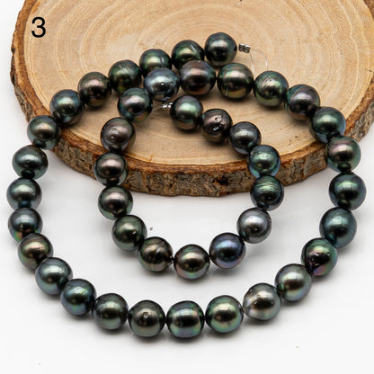 9-10mm Tahitian Pearl in Full Strand, Natural Colors with High Luster, Temporarily Strung Black Pearls for Jewelry Making, SKU # 2876TH