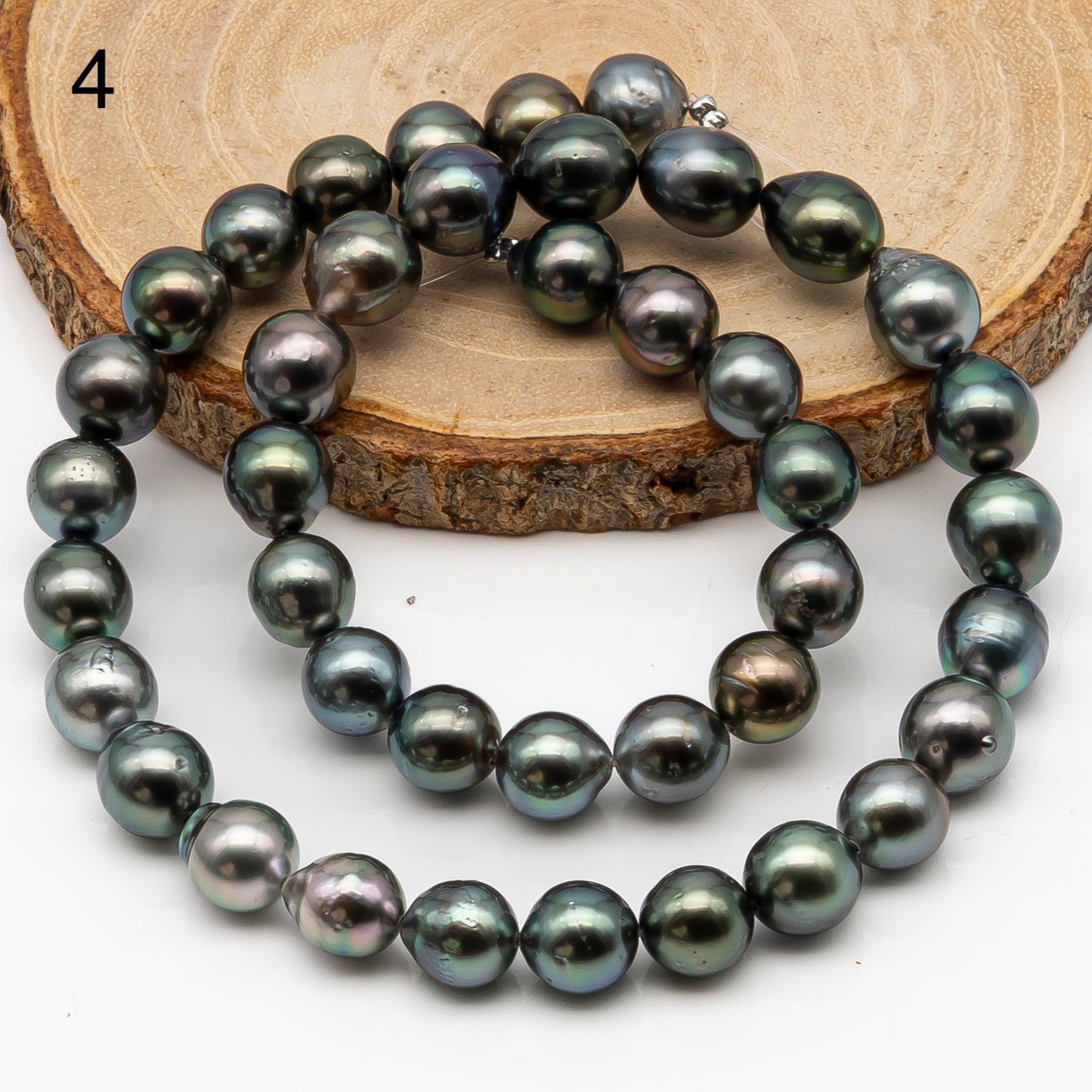 9-10mm Tahitian Pearl in Full Strand, Natural Colors with High Luster, Temporarily Strung Black Pearls for Jewelry Making, SKU # 2876TH