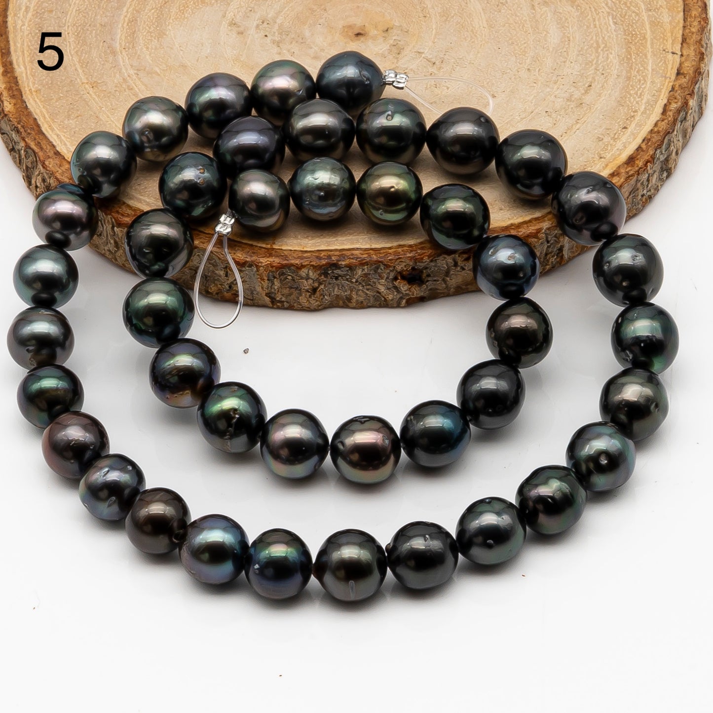 9-10mm Tahitian Pearl in Full Strand, Natural Colors with High Luster, Temporarily Strung Black Pearls for Jewelry Making, SKU # 2876TH