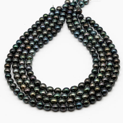 8-9mm Tahitian Pearl in Full Strand, Natural Colors with High Luster, Temporarily Strung Black Pearls for Jewelry Making, SKU # 2877TH