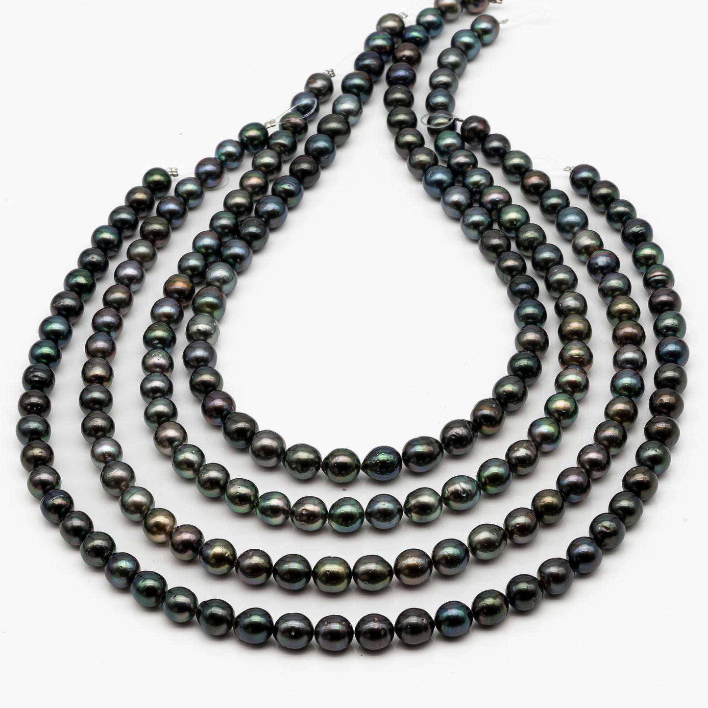 8-9mm Tahitian Pearl in Full Strand, Natural Colors with High Luster, Temporarily Strung Black Pearls for Jewelry Making, SKU # 2877TH