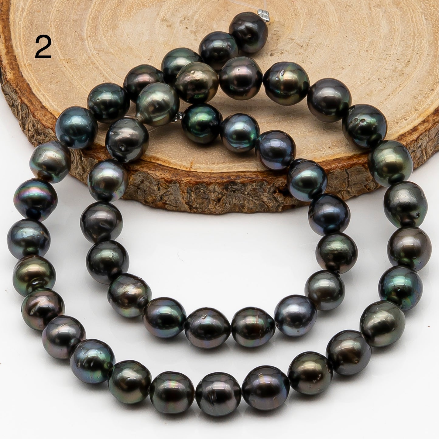 8-9mm Tahitian Pearl in Full Strand, Natural Colors with High Luster, Temporarily Strung Black Pearls for Jewelry Making, SKU # 2877TH