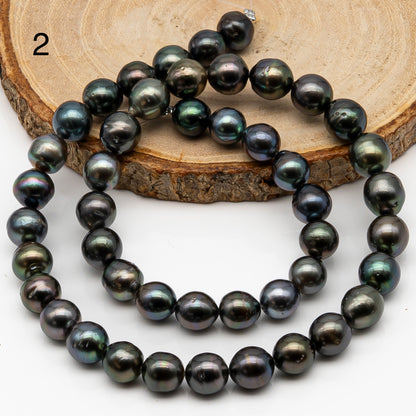 8-9mm Tahitian Pearl in Full Strand, Natural Colors with High Luster, Temporarily Strung Black Pearls for Jewelry Making, SKU # 2877TH