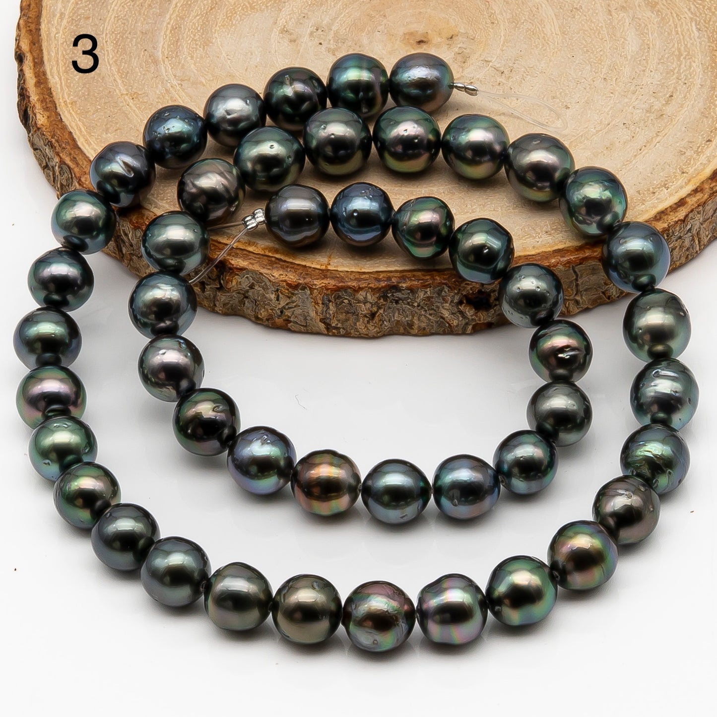 8-9mm Tahitian Pearl in Full Strand, Natural Colors with High Luster, Temporarily Strung Black Pearls for Jewelry Making, SKU # 2877TH