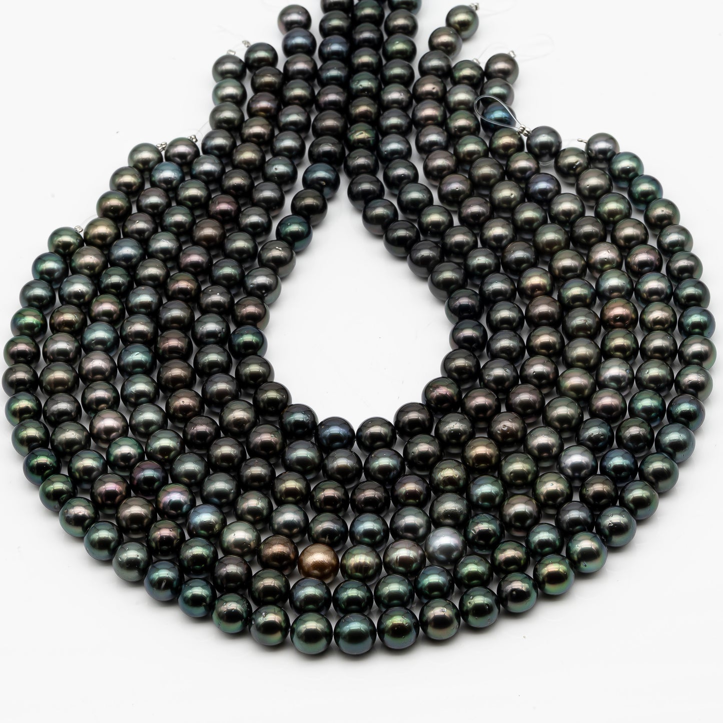 10-11mm Tahitian Pearl in Full Strand, Natural Colors with High Luster, Temporarily Strung Black Pearls for Jewelry Making, SKU # 2878TH