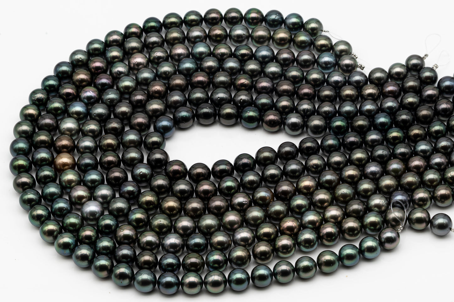 10-11mm Tahitian Pearl in Full Strand, Natural Colors with High Luster, Temporarily Strung Black Pearls for Jewelry Making, SKU # 2878TH